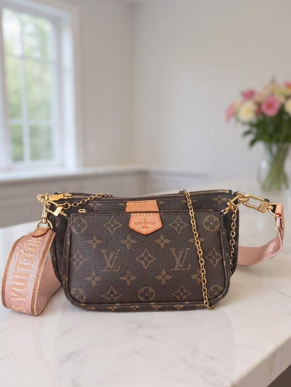 Louis Vuitton Multi Pochette Accessoires Pink Strap Microchip ✨ NEW - Picture 3 of 17